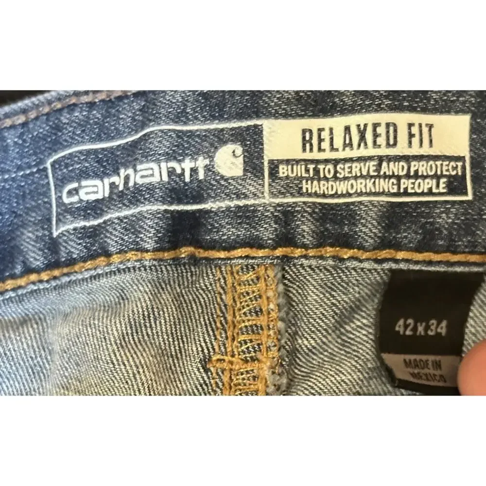 Carhartt Jeans Mens 42x34 Relaxed Fit Blue Denim Workwear Rugged Flex BD4960-M